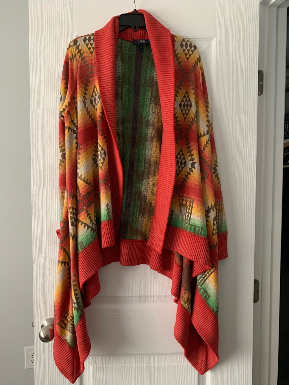 Polo by Ralph Lauren Red Multi-Color Southwestern Open-Front Poncho Cardigan